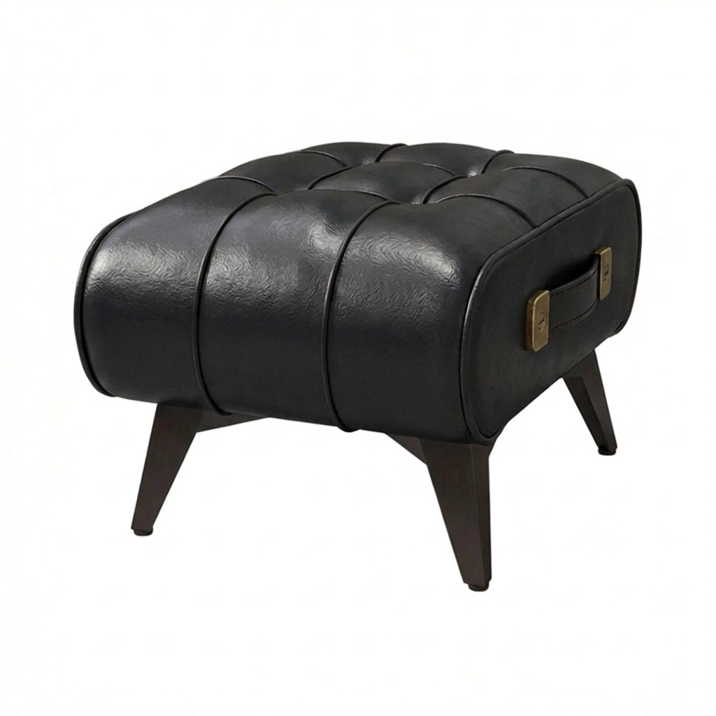 Kumo - Sgabello Pouf Ottomano Moderno 35,5x25x30 cm Poggiapiedi in Similpelle Nero