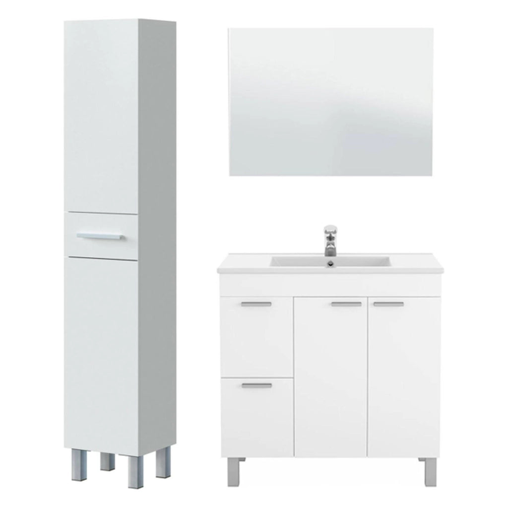 Lomello, set Mobili Bagno Specchio Incluso, Bianco Lucido