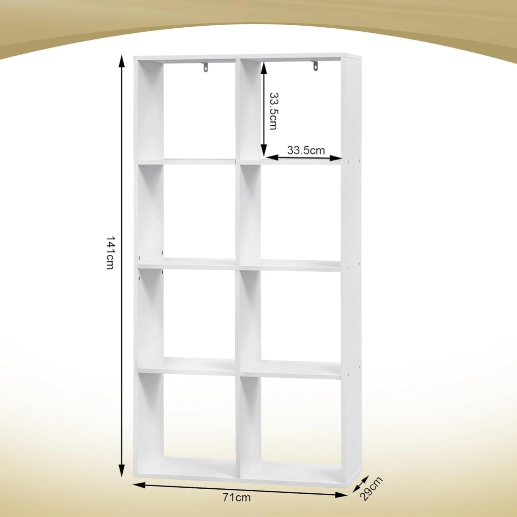 Scaffale da Soggiorno a 4 Ripiani, Libreria in Legno Salvaspazio con 8 Cubi Portaoggetti, Mobile Multiuso Moderno Bianco, per Studio, Camera da Letto, Cucina, Ufficio, 71x29x140.5cm
