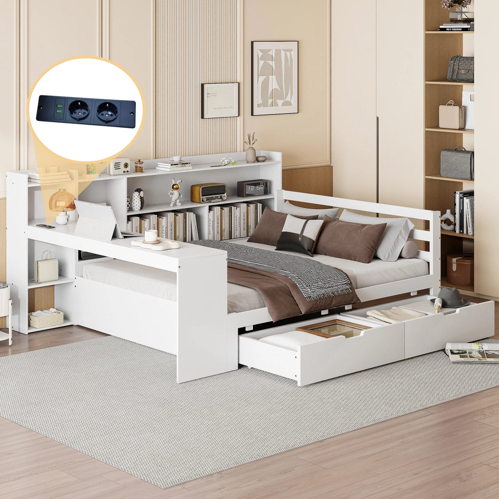 Divano letto funzionale in legno massello 140x200 cm