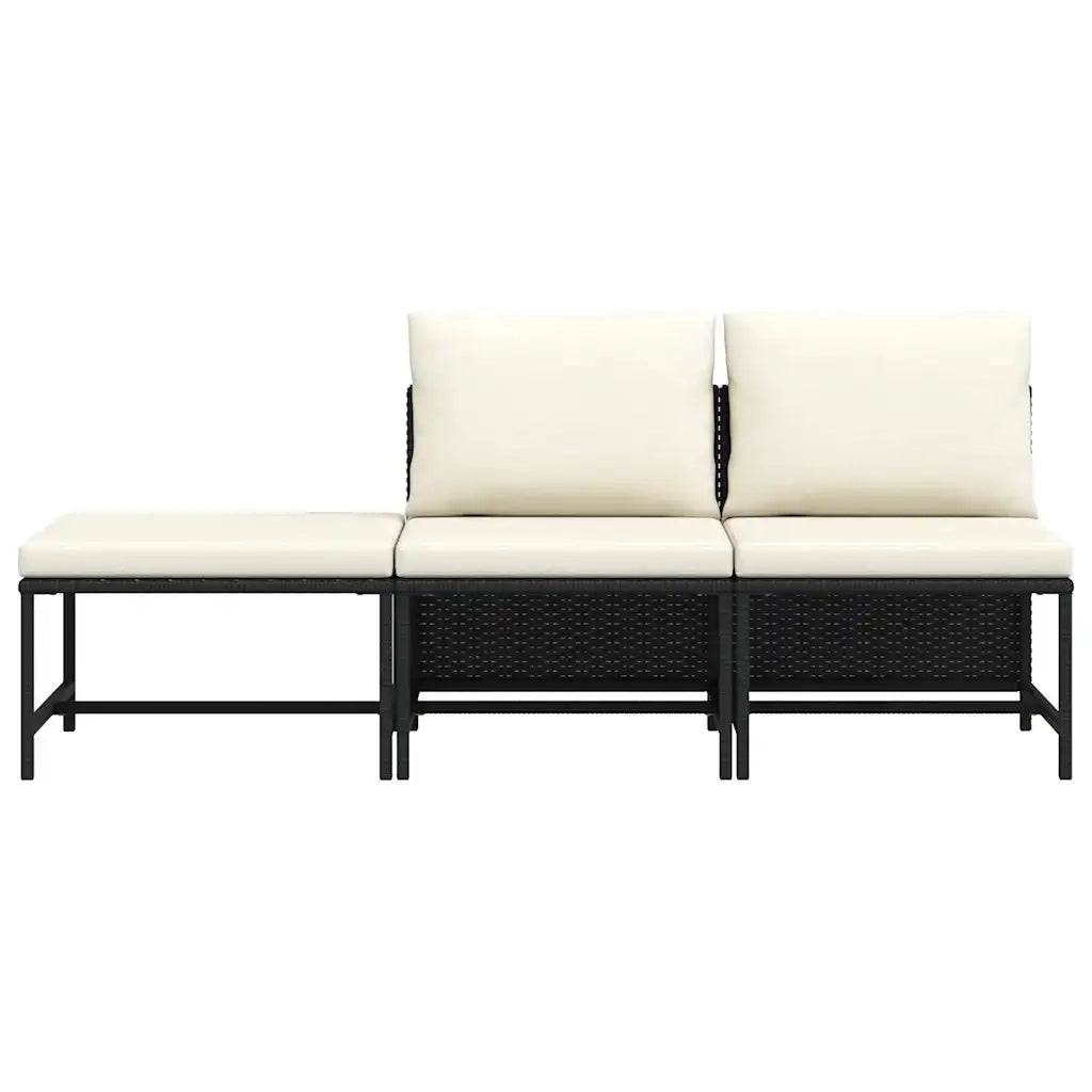 Set Divani da Giardino 3 pz con Cuscini in Polyrattan Nero cod mxl 70682