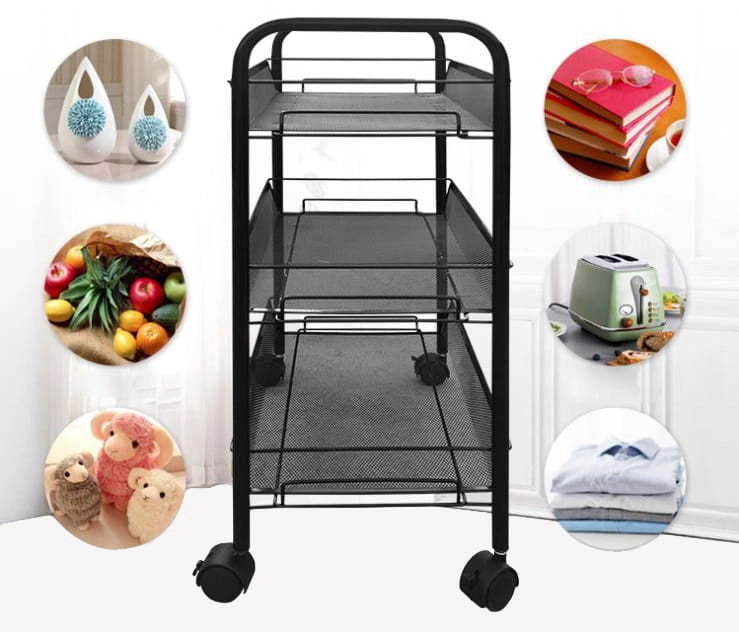 Valora SCAFFALE DA CUCINA MOBILE SU RUOTE Contenitore compatto 3 ripiani