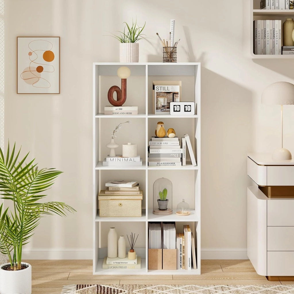 Libreria a 8 cubi, scaffale per libri modulare con cubi aperti, organizzatore di stoccaggio con kit antiribaltamento, 69,5 x 33 x 137 cm, mobile per soggiorno, ufficio, camera da letto