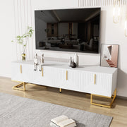 OKWISH Mobile TV con 4 Ante, Ripiani Integrati e Piedini Regolabili, Pannello di Particelle, Bianco, 170×40×45,5 cm