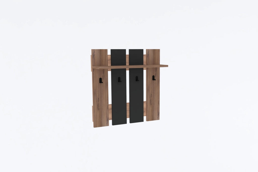 Appendiabiti a muro "Mita" con ripiano in legno - 70 x 14 x 70 cm - Grigio antracite
