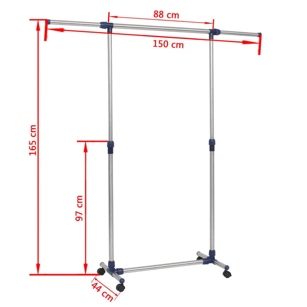 Adjustable Clothes Rack, Stainless Steel, 165x44x150 Cm, Silver
