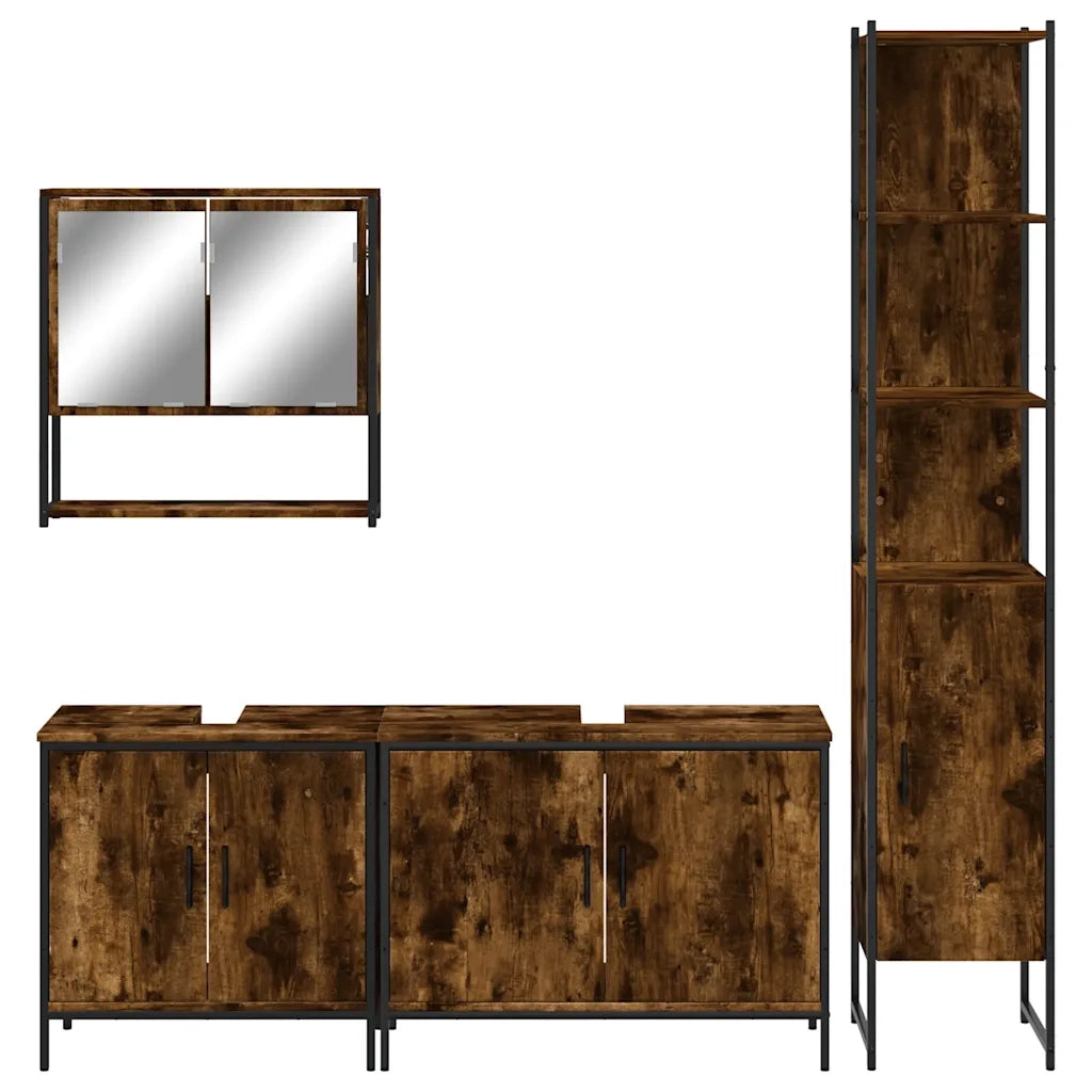 Set Mobili da Bagno 4 pz Rovere Fumo in Legno Multistrato
