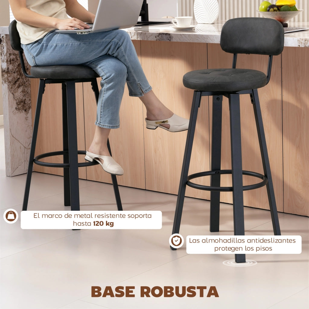 Sgabelli Alti da Cucina Girevoli Set 2 Pezzi ¨C Xylo ¨C Imbottiti PU Grigio Scuro con Schienale e Poggiapiedi
