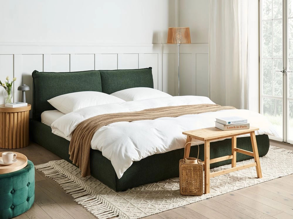Letto matrimoniale imbottito in tessuto verde scuro 180 x 200 cm stile classico camera da letto