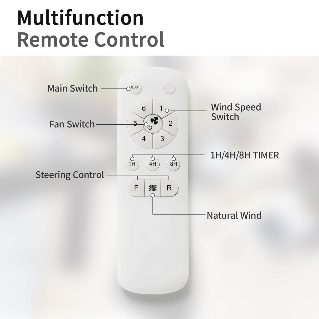 Ventilatore da soffitto 132 cm nero con 3 pale ABS, motore DC reversibile, 6 velocità e telecomando per interni