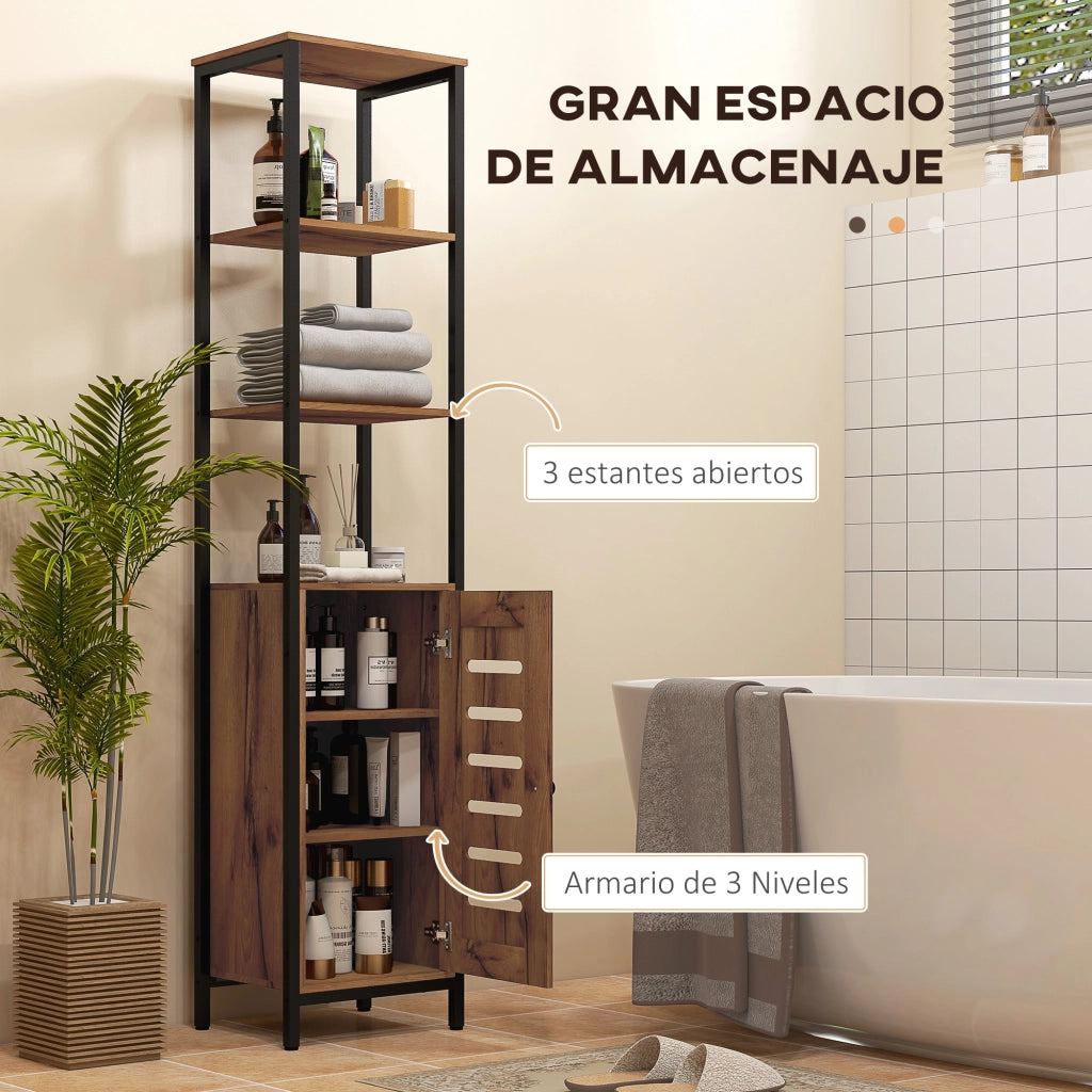 Colonna Bagno Stretto con Anta Lame Ripiani Regolabili ¨C Minimal ¨C 37x30x167 cm Marrone R¨²stico