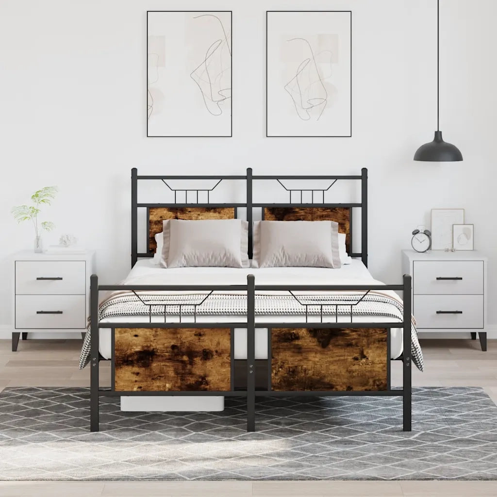 Letto matrimoniale | Letto per adulti | Giroletto senza Materasso Rovere Fumo 120x190 cm in Truciolato