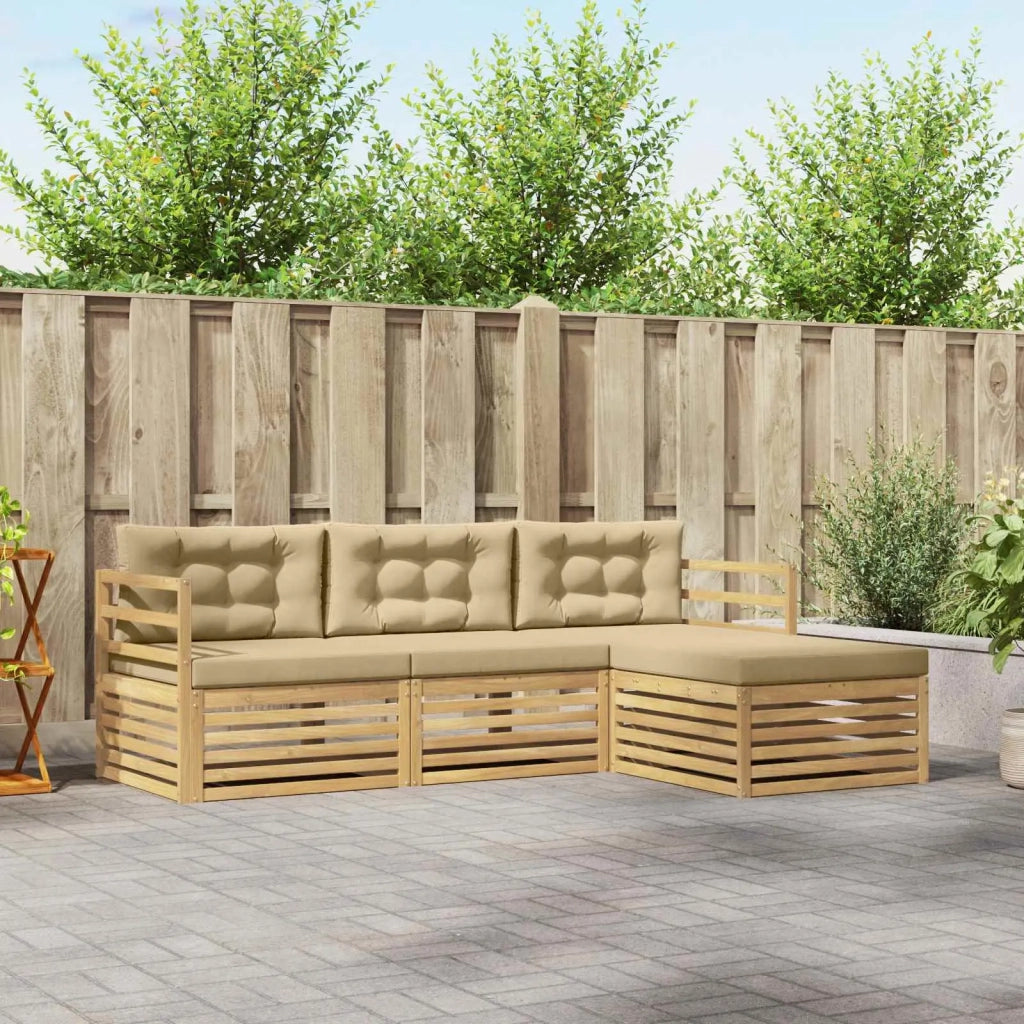 Set di divani da esterno 4 pcs Bianco e Beige Poliestere