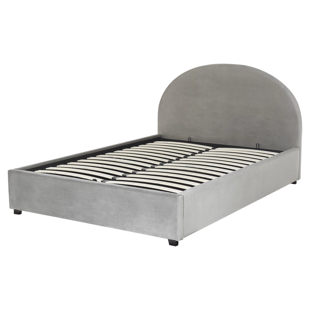 Letto contenitore matrimoniale imbottito velluto grigio retrò minimalista 160 x 200