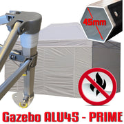 Gazebo 3x4,5 m bianco certificato IGNIFUGO pieghevole alluminio piantone esagonale 45mm portatile estendibile richiudibile estensibile acciaio con laterali per fiere eventi stand chiosco tenda tendone mercato mercatino