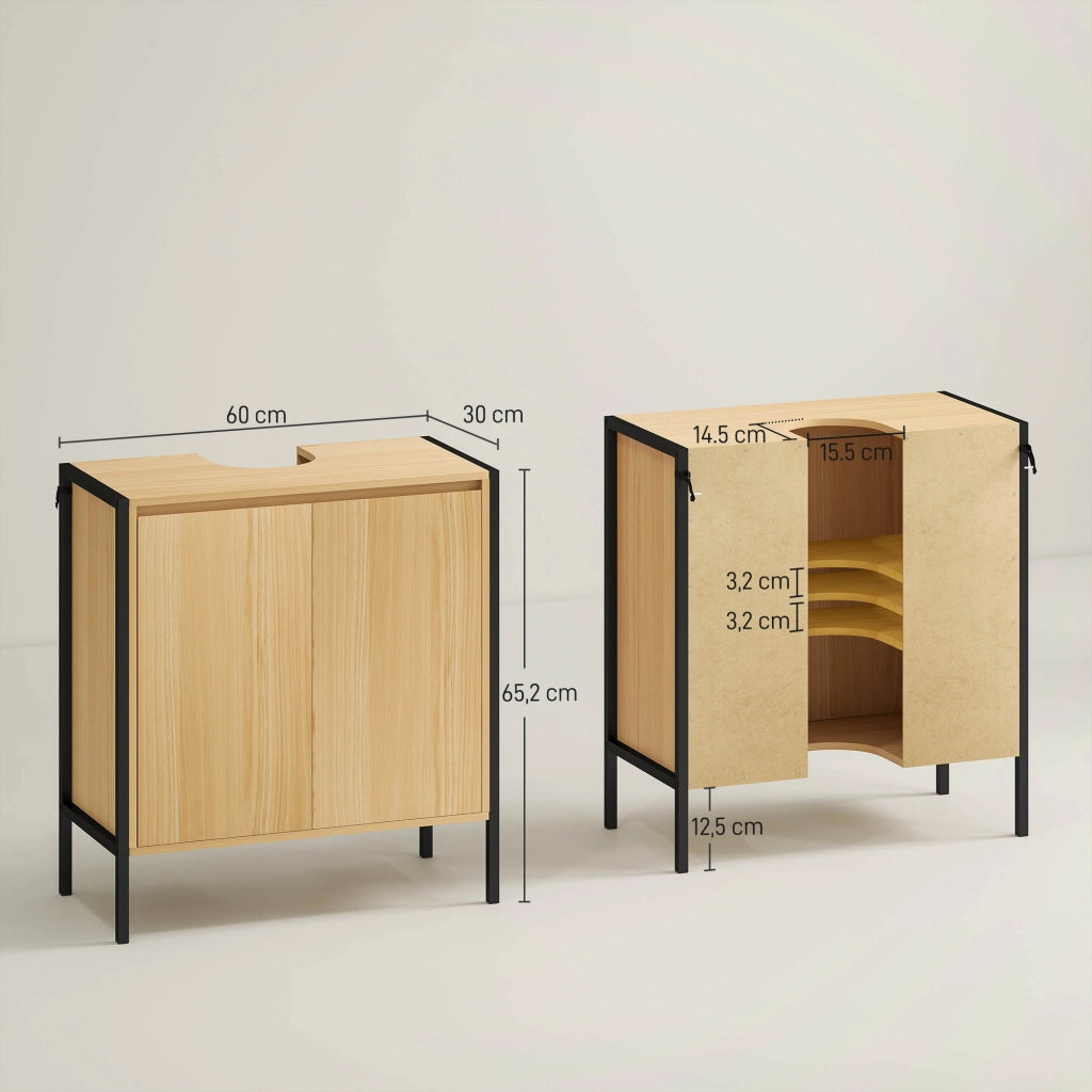 Mobile Sottolavabo per Bagno in Legno con 2 Ante e Ripiano 60x30x65,2 cm ¨C zephmum ¨C Rovere