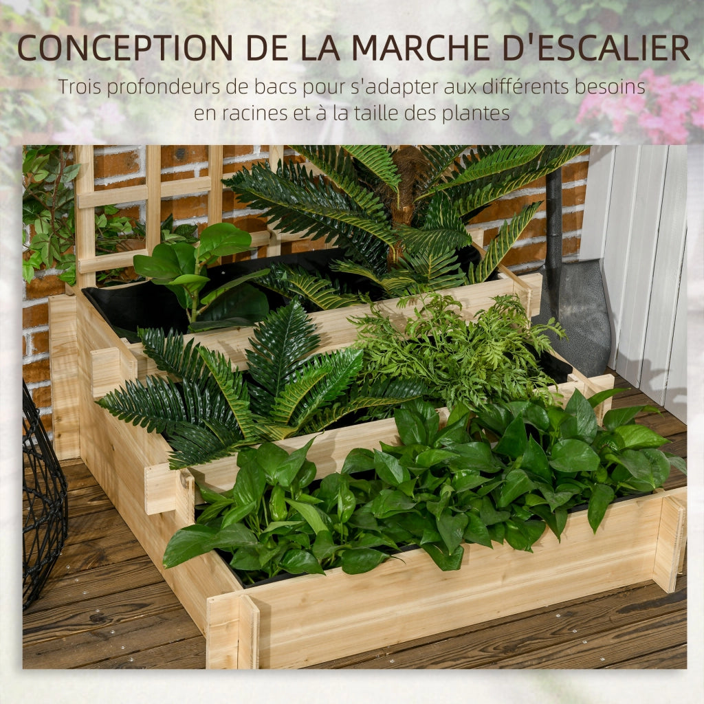 Letto da giardino rialzato a 3 livelli con griglia ¨C zephmum ¨C legno naturale