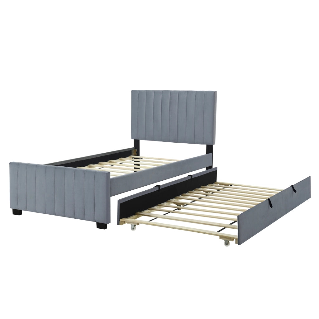 DESMIU Letto bambino estraibile 90 × 190 cm 1 piazza con letto a scomparsa, senza materasso, in velluto, grigio