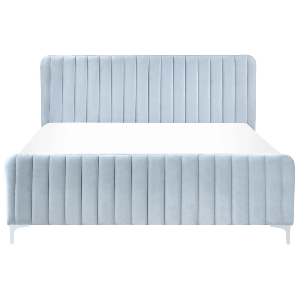 Letto con rete in velluto azzurro 160 x 200 cm testata imbottita gambe moderne in metallo