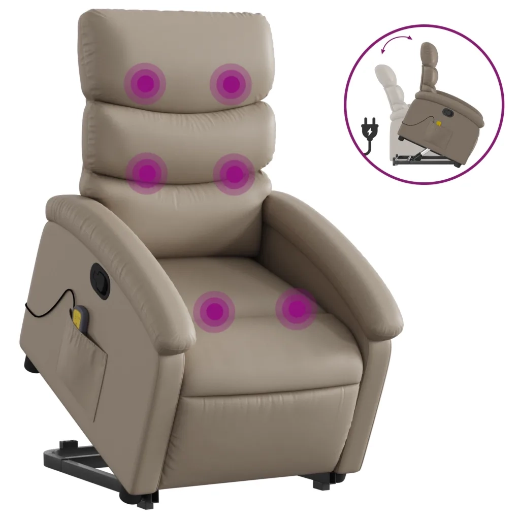 Poltrona | Sedia Relax Alzapersone Massaggi Reclinabile Cappuccino Similpelle