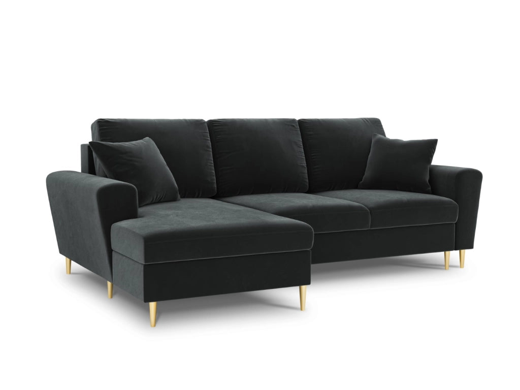 Cosmopolitan Design - Divano convertibile angolare sinistro con contenitore "Kyoto" 4 posti in velluto grigio scuro 
