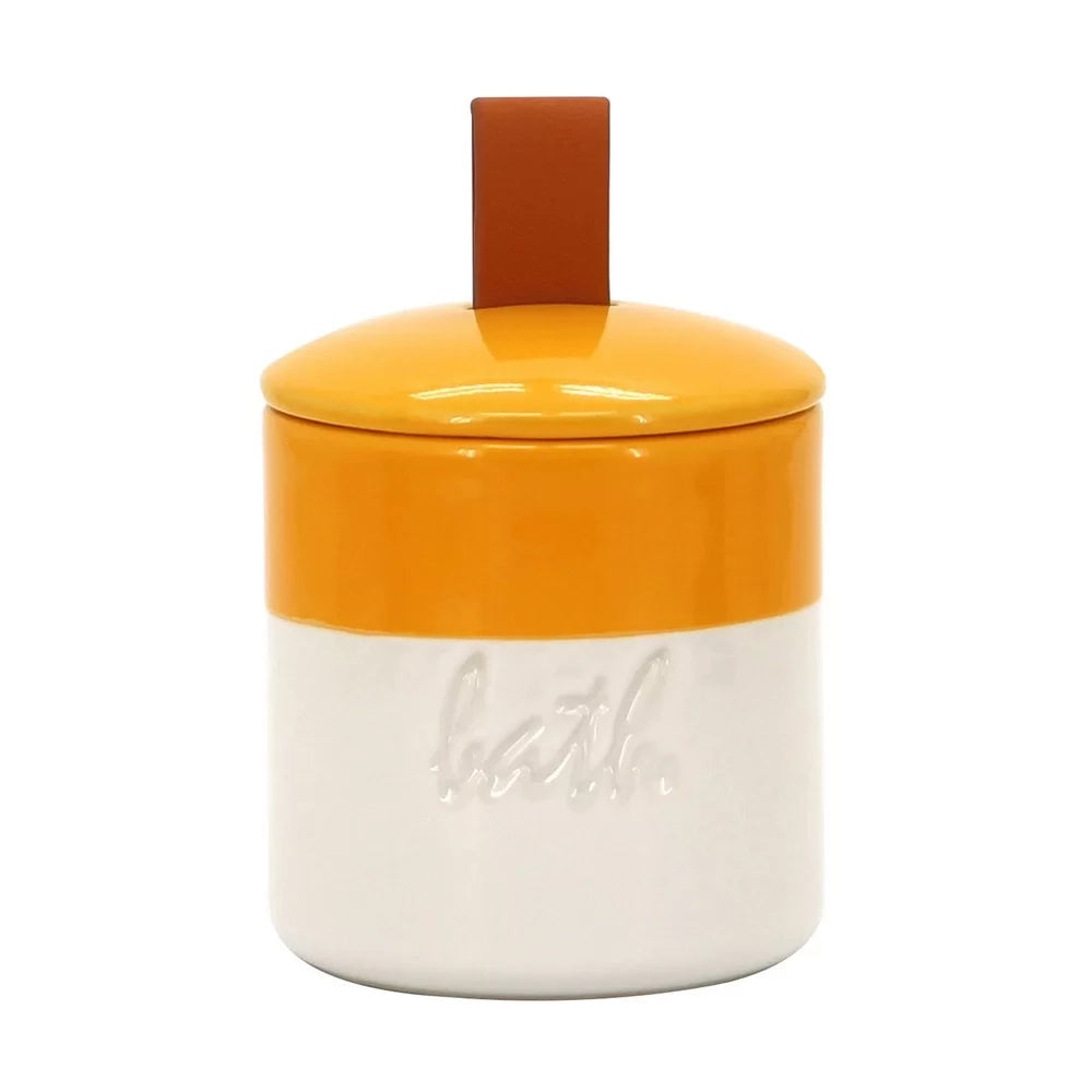 Barattolo in ceramica con coperchio giallo/bianco - serie Bath