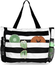 Borsa da spiaggia per donne con chiusura a zip XXL per viaggi, piscina, palestra, nero-bianco, 43 x 15 x 38cm
