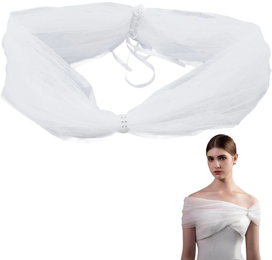 Sposa con velo rimovibile - Tulle bianco - Sposa con maniche - Copertura spalle - Accessorio matrimonio - Adattamento forma - Sposa con velo adattabile