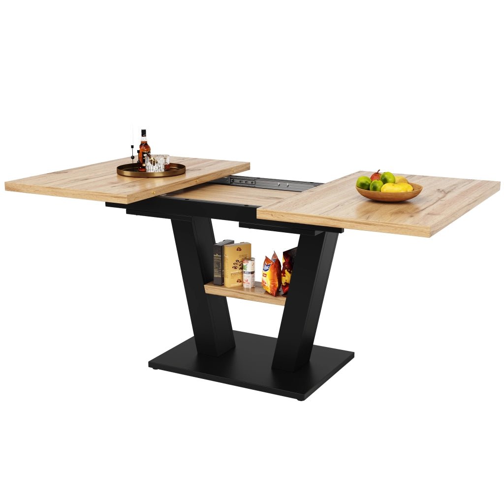Tavolo da pranzo allungabile per 6-8 persone con piano estensibile in MDF e metallo nero e naturale 118 × 70 × 75 cm