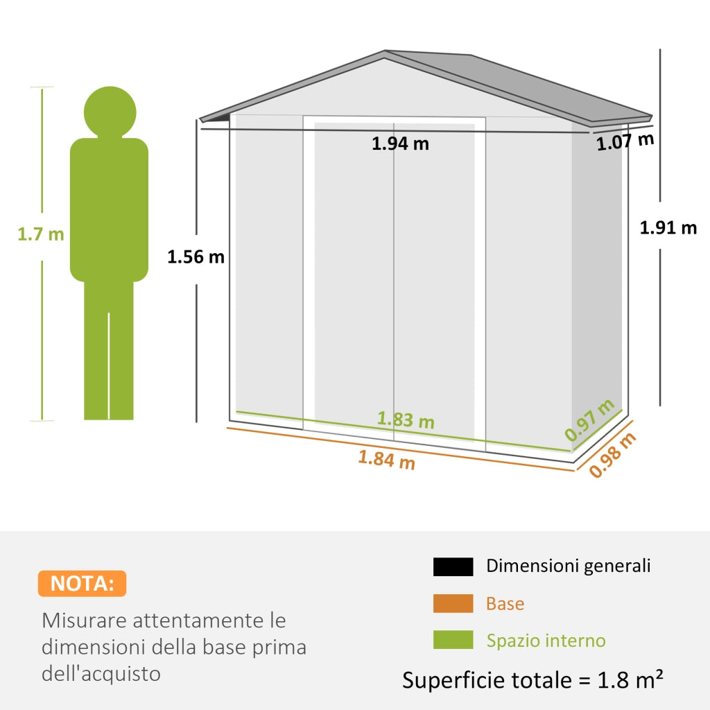 Casetta Box da Giardino 194x107x191 cm Capanno Porta Attrezzi in Acciaio Grigio