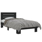 Letto singolo | Letto per adulti | Giroletto Nero 75x190 cm in Legno Multistrato e Metallo