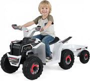 Quad Elettrico per Bambini, ATV elettrico con Rimorchio Posteriore, Macchina Giocattolo a Motore con Ruote Resistenti, 2-3 km/h, Veicolo per Bambini 3 Anni+ (Bianco)