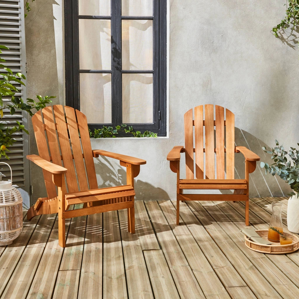 Set 2 poltrone da giardino in legno, marrone naturale