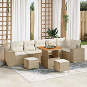 Set Divano da Giardino 9 pcs Beige e Crema polyrattan