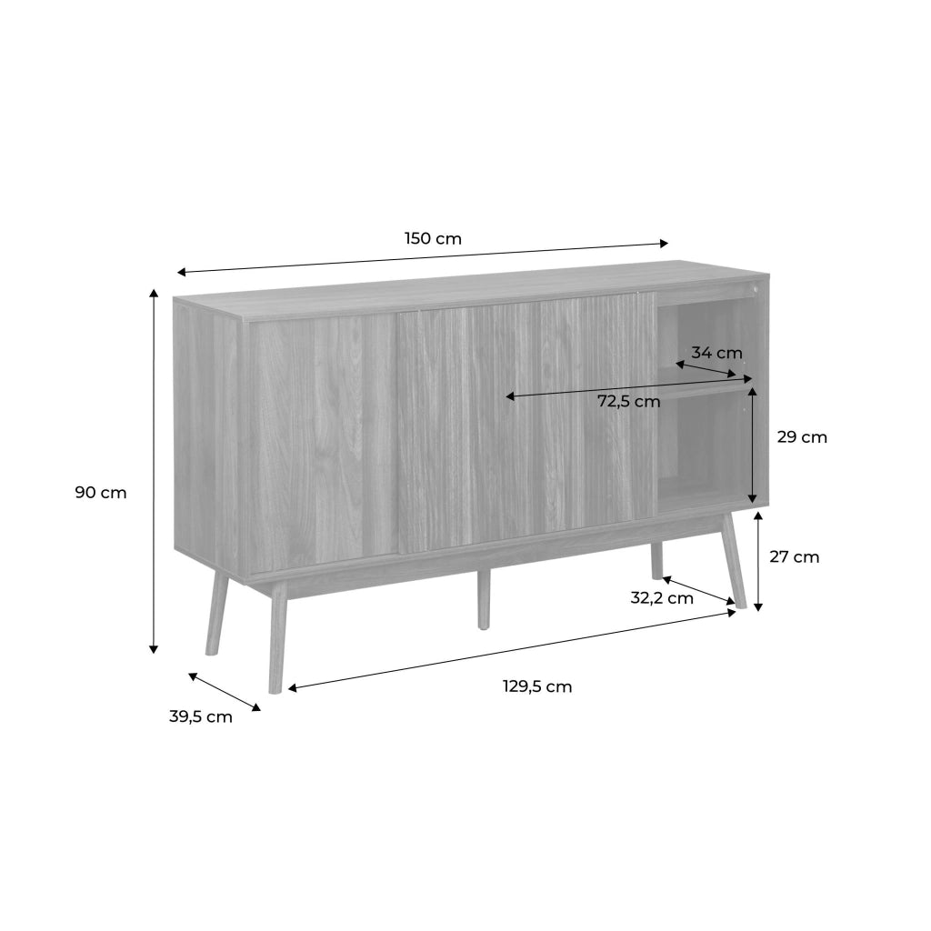 Credenza scandinava a 2 ante effetto legno, 150cm, marrone scuro