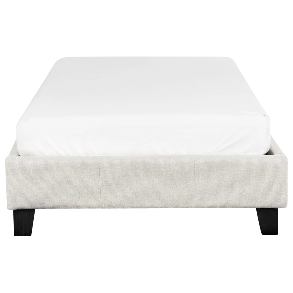 Letto singolo 90 x 200 in tessuto beige chiaro con rete a doghe senza testiera