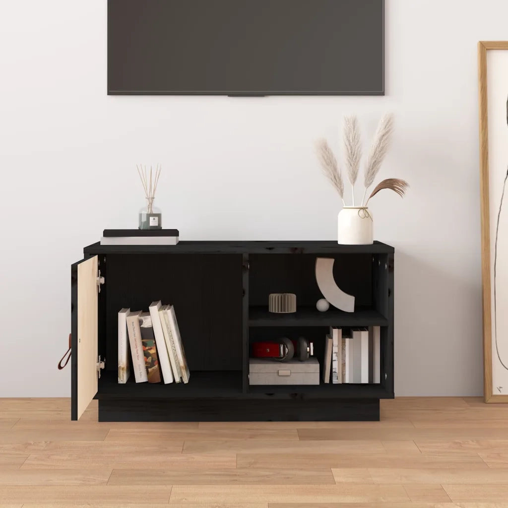 Mobile Porta TV Nero 70x34x40 cm in Legno Massello di Pino 818239