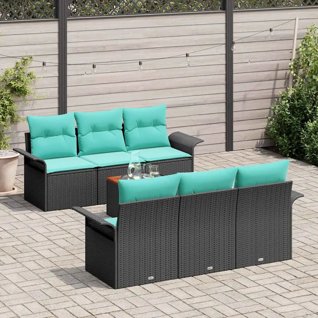 Set Divano da Giardino 7 pcs Nero e Turchese polyrattan