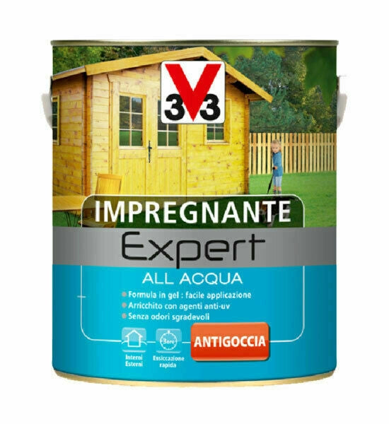 V33 Impregnante per Legno Expert ad Acqua in Gel Interno Esterno Mobili Persiane Colore: Douglas, Formato: 2,5 Lt