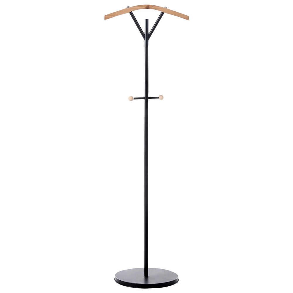 Appendiabiti in acciaio nero 130 cm da terra con dettagli in legno 3 ganci Moderno per ingresso