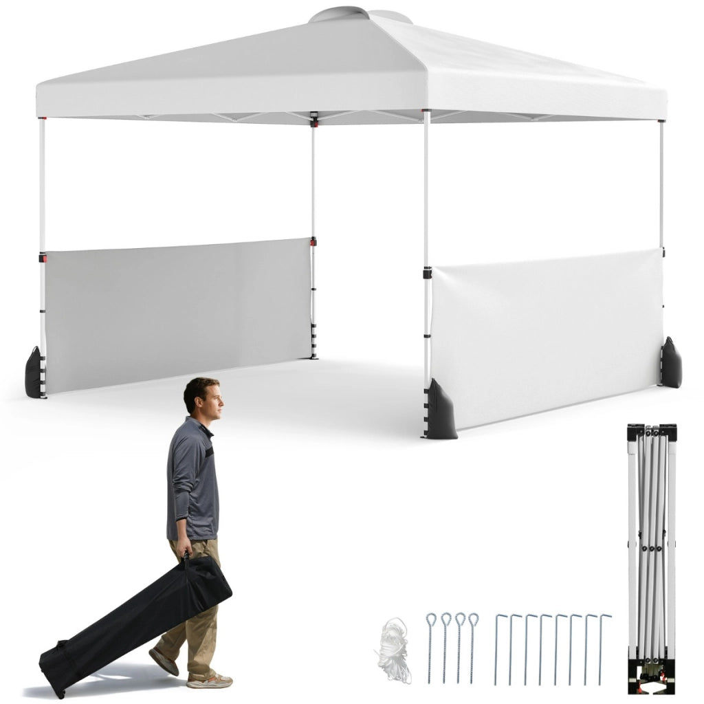 Tenda a baldacchino con 2 pareti laterali, Riparo pieghevole portatile per esterno Bianco-Tende parasole