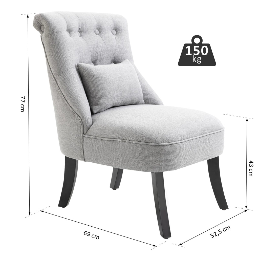 EasyComfort Poltrona per Salotto Imbottita con Cuscino e Piedini Antiscivolo, Poltrona D'Arredo in Tessuto Effetto Lino e Legno, 52.5x69x77 cm, Grigio