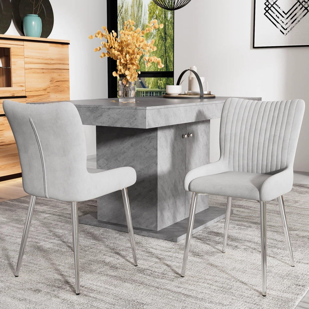 Set di 2 sedie da pranzo in velluto grigio con gambe in metallo, comode e facili da montare