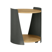 Tavolino in metallo curvato e legno con ruote, verde