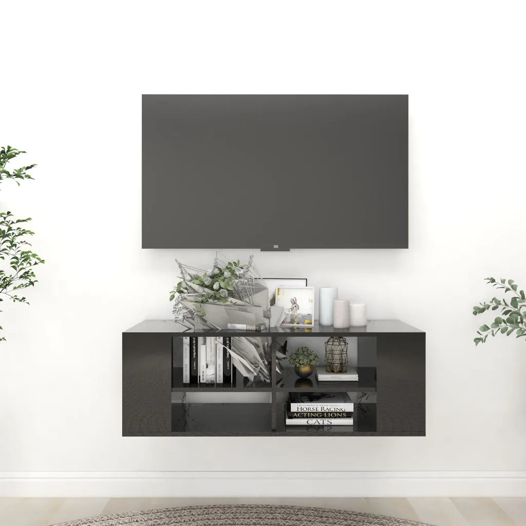 Armadietto TV da Parete Nero Lucido 102x35x35 cm in Truciolato cod mxl 9644