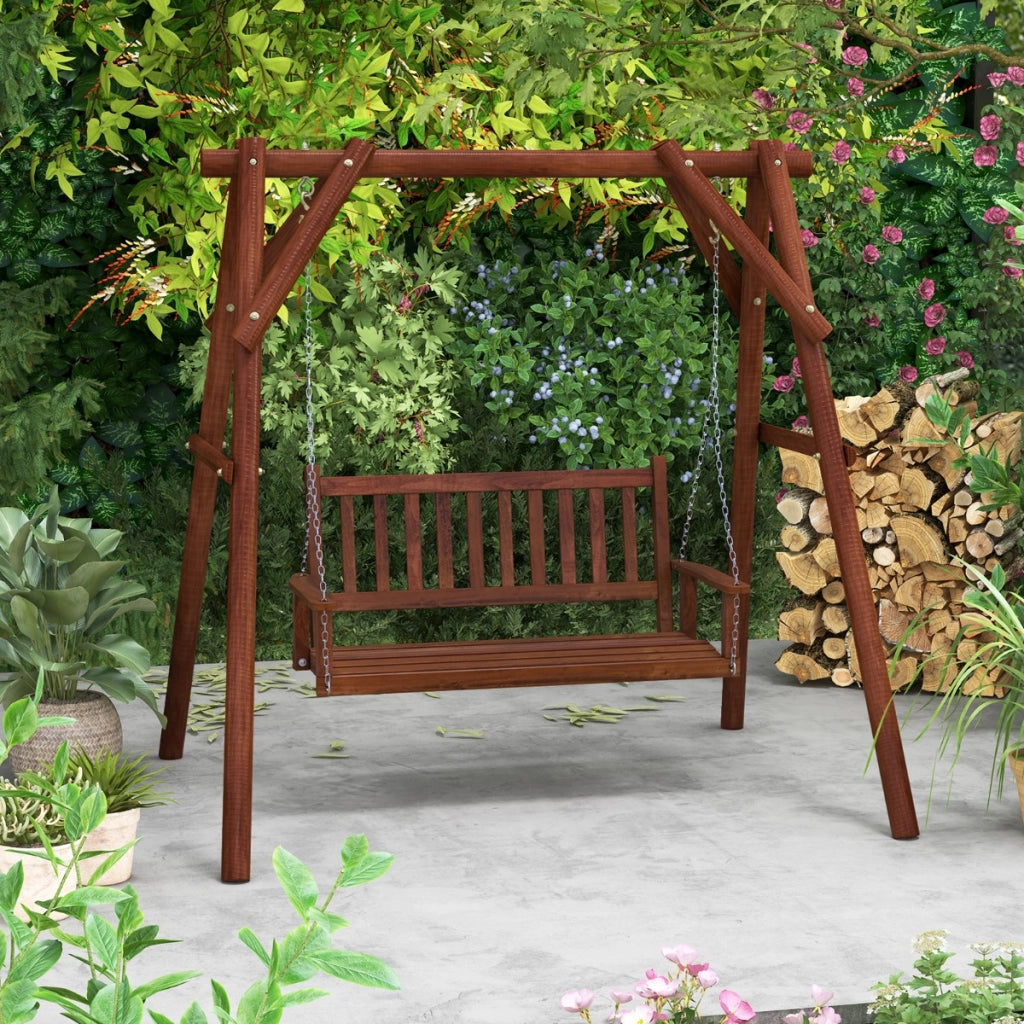 Altalena in legno per 3 persone con portata 363kg catene regolabili di 173cm, Sedia a dondolo 168x65x63cm Marrone-Dondoli