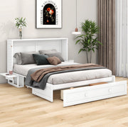 Letto a scomparsa 140x200 cm con cassetto e ripiani in pino e MDF bianco