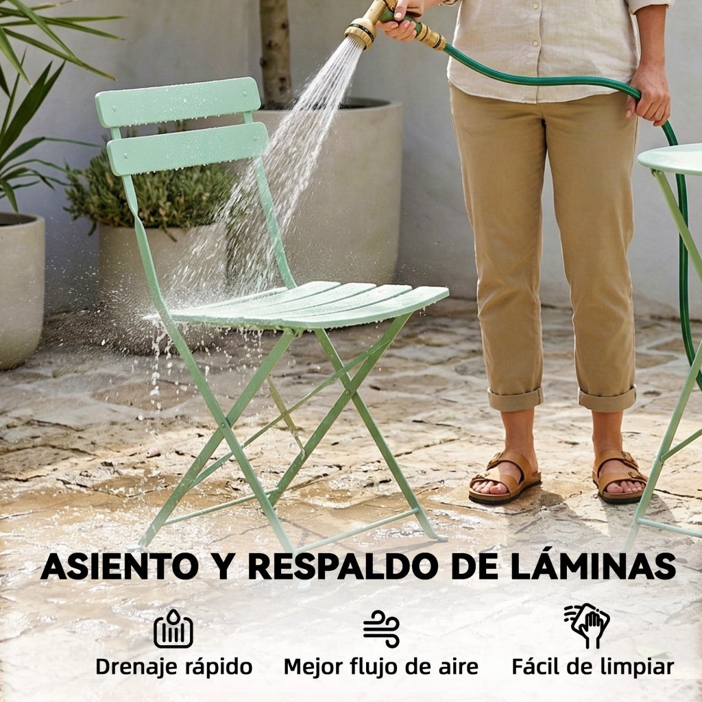 Set da giardino pieghevole ¨C zephmum ¨C 2 sedie, tavolo rotondo, metallo verde