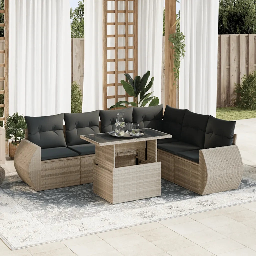 Set Divani da Giardino 7pz con Cuscini Grigio Chiaro Polyrattan 3326653