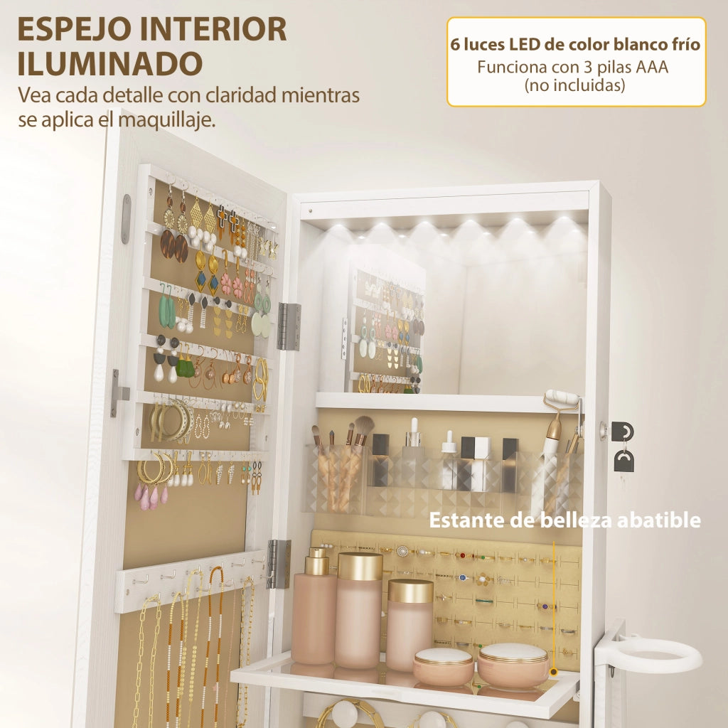 Armadio Joyero con Luci LED e Specchio Giratorio ¨C zephmum ¨C Bianco 90x51x200